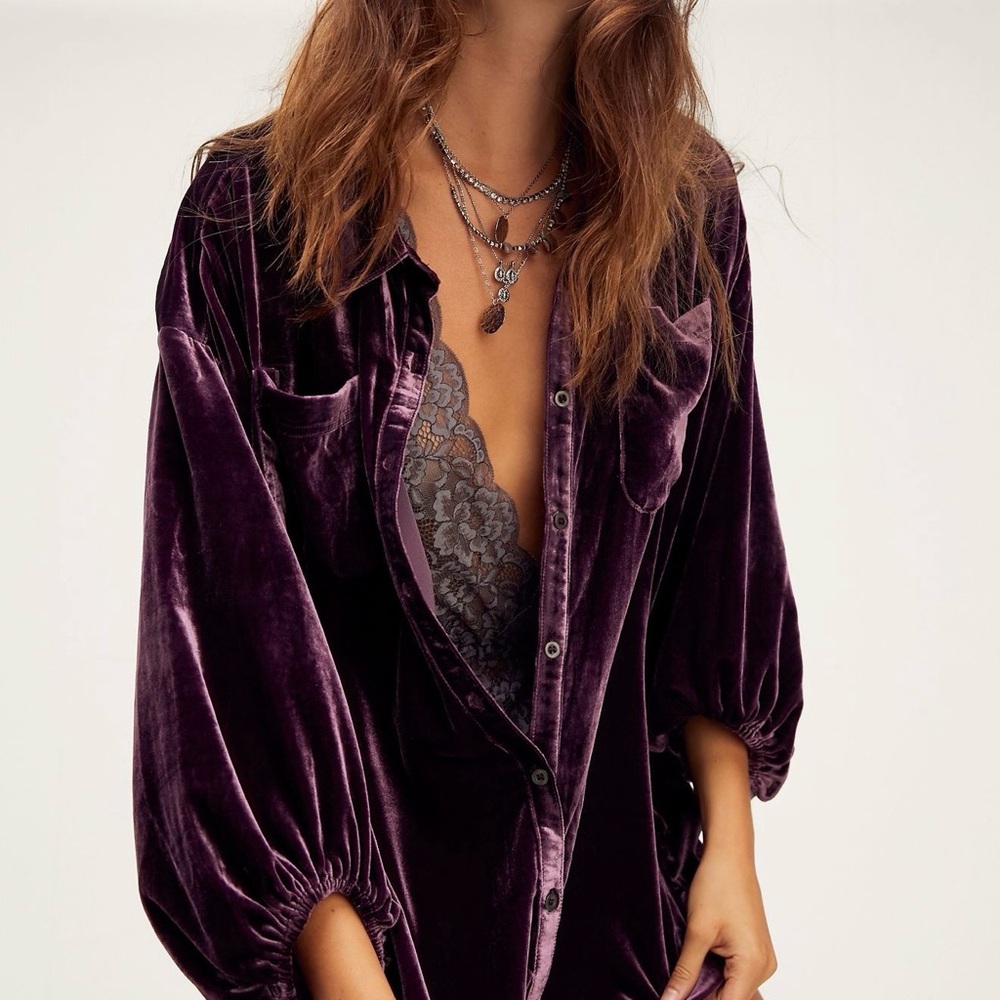 Free People Purple Velvet Shirt Dress